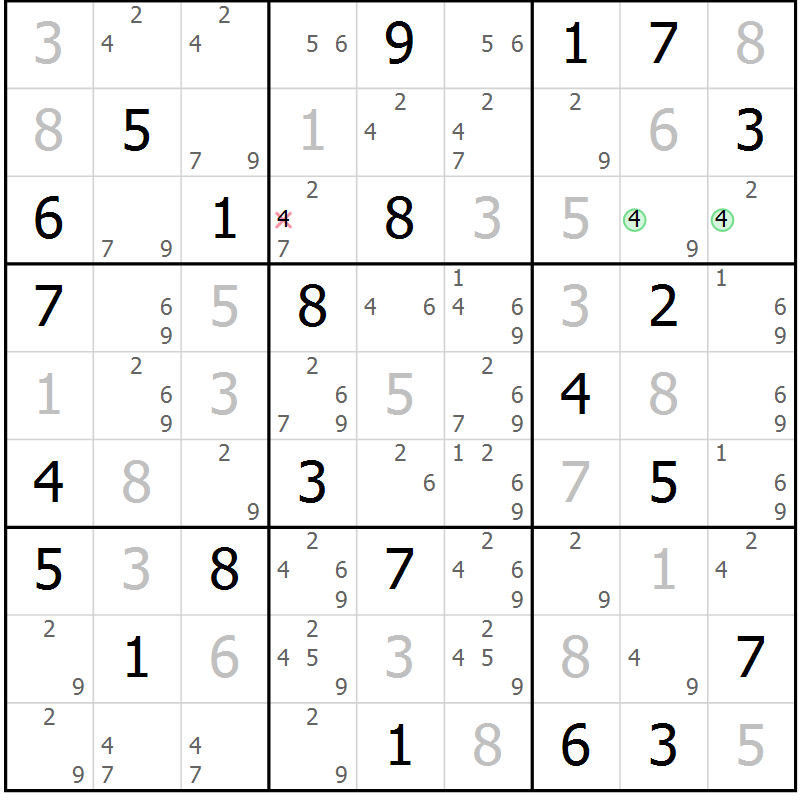 Position des candidats pour la solution de la Gr 41 page 44 du magazine de sudoku Virtuose n° 116