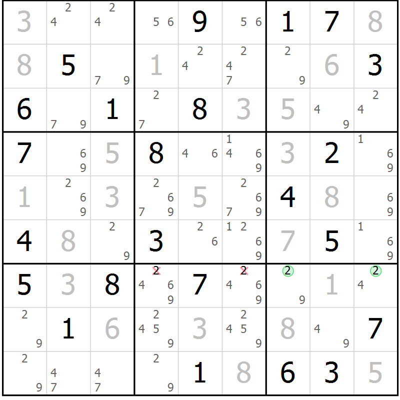Position des candidats pour la solution de la Gr 41 page 44 du magazine de sudoku Virtuose n° 116