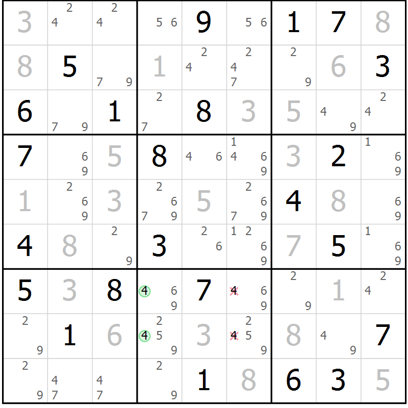 Position des candidats pour la solution de la Gr 41 page 44 du magazine de sudoku Virtuose n° 116