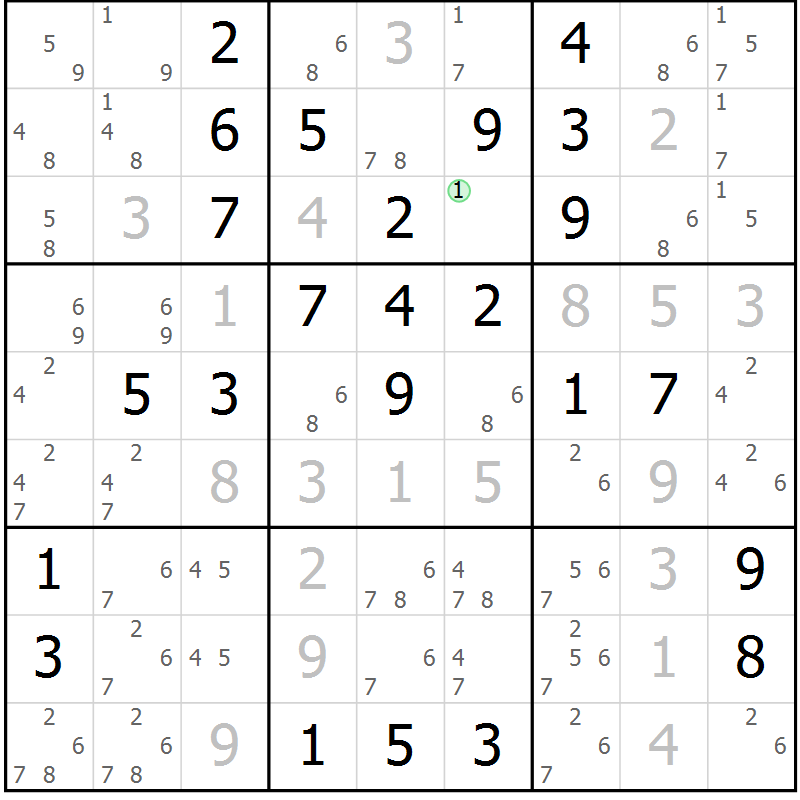 Position des candidats pour la solution de la Gr 42 page 45 du magazine de sudoku Virtuose n° 116