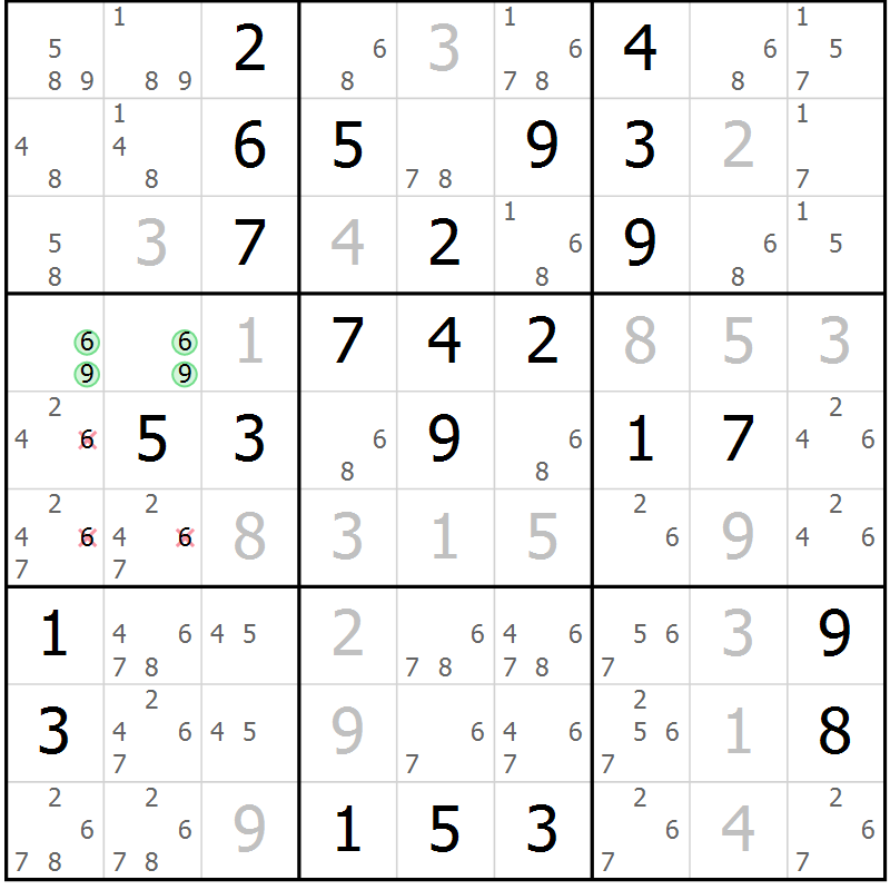 Position des candidats pour la solution de la Gr 42 page 45 du magazine de sudoku Virtuose n° 116