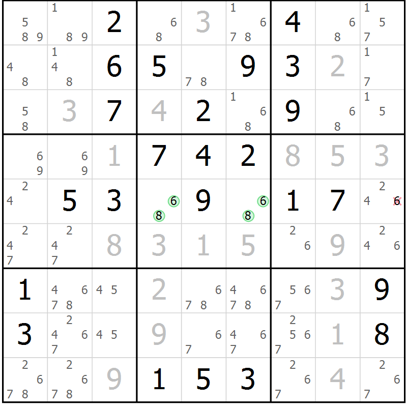 Position des candidats pour la solution de la Gr 42 page 45 du magazine de sudoku Virtuose n° 116