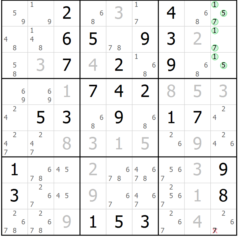 Position des candidats pour la solution de la Gr 42 page 45 du magazine de sudoku Virtuose n° 116