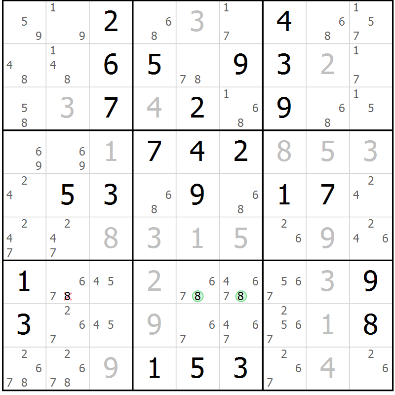 Position des candidats pour la solution de la Gr 42 page 45 du magazine de sudoku Virtuose n° 116