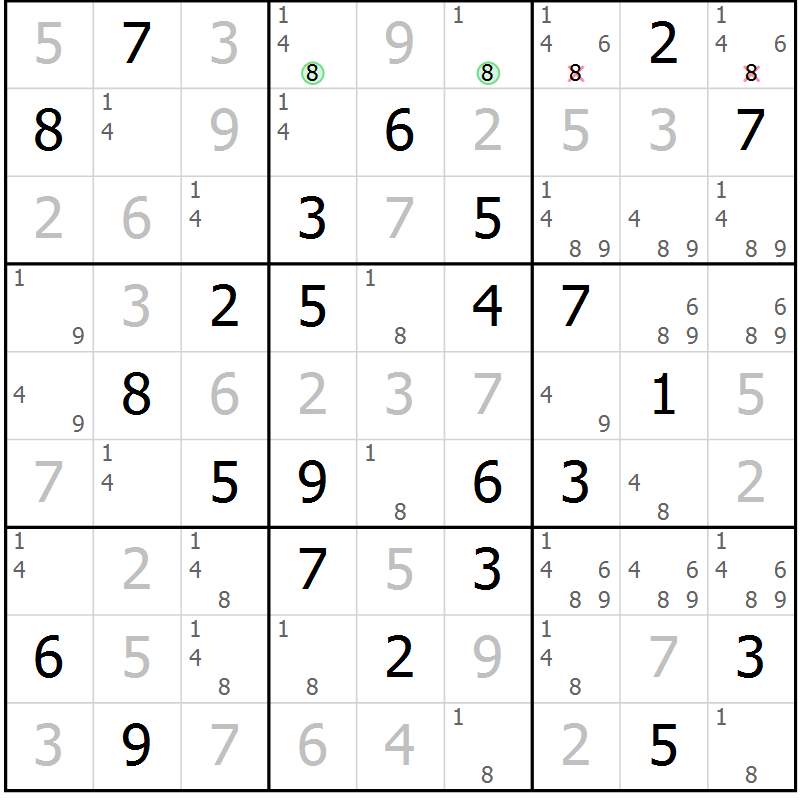 Position des candidats pour la solution de la Gr 44 page 47 du magazine de sudoku Virtuose n° 116