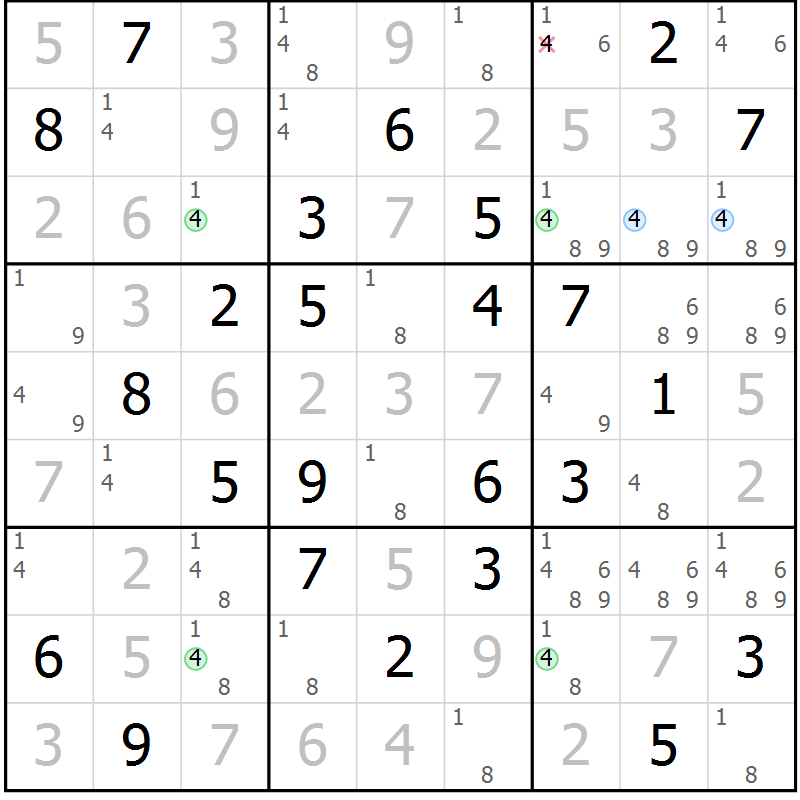 Position des candidats pour la solution de la Gr 44 page 47 du magazine de sudoku Virtuose n° 116