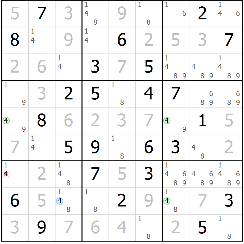 Position des candidats pour la solution de la Gr 44 page 47 du magazine de sudoku Virtuose n° 116