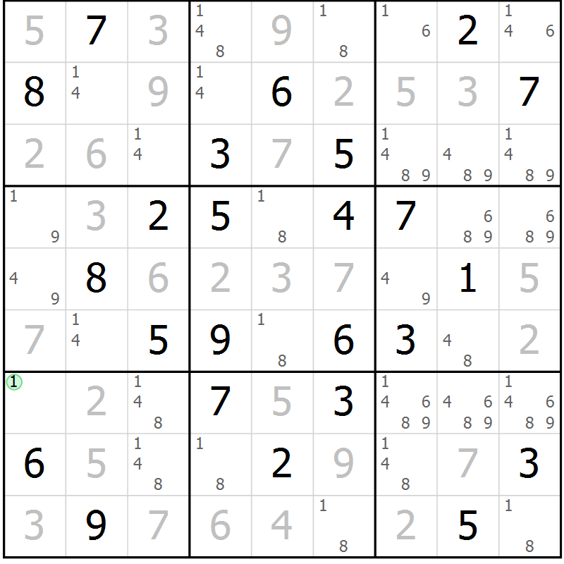 Position des candidats pour la solution de la Gr 44 page 47 du magazine de sudoku Virtuose n° 116