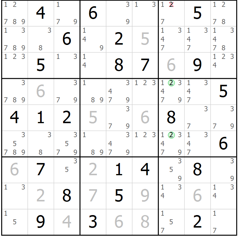 Position des candidats pour la solution de la Gr 45 page 48 du magazine de sudoku Virtuose n° 116