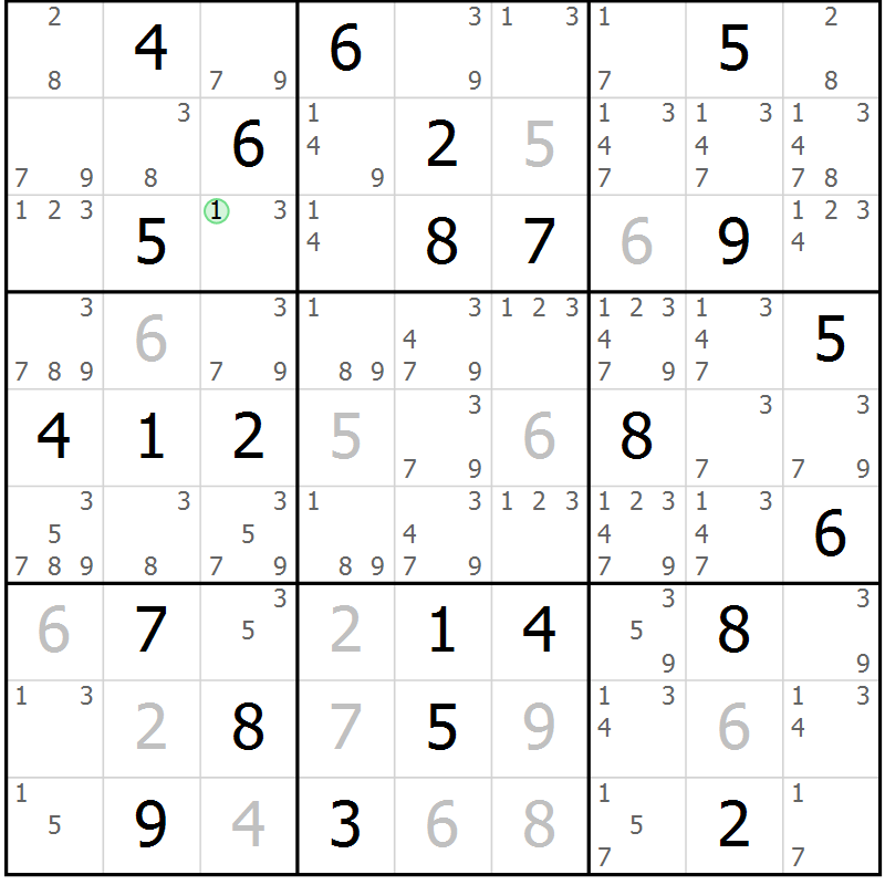 Position des candidats pour la solution de la Gr 45 page 48 du magazine de sudoku Virtuose n° 116