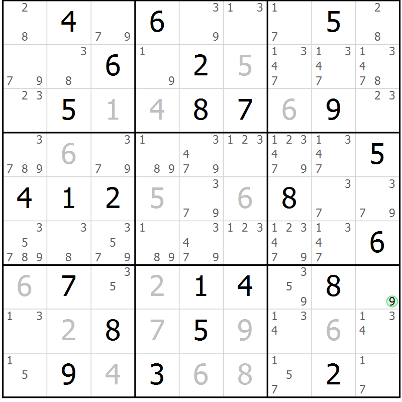 Position des candidats pour la solution de la Gr 45 page 48 du magazine de sudoku Virtuose n° 116