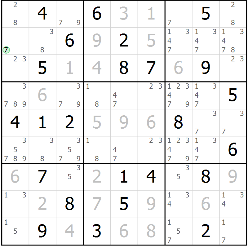 Position des candidats pour la solution de la Gr 45 page 48 du magazine de sudoku Virtuose n° 116