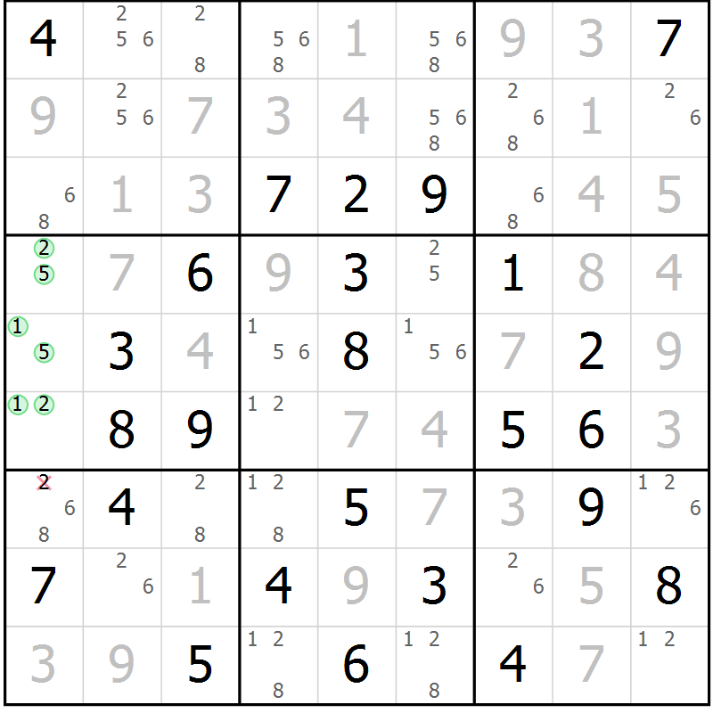 Position des candidats pour la solution de la Gr 46 page 49 du magazine de sudoku Virtuose n° 116