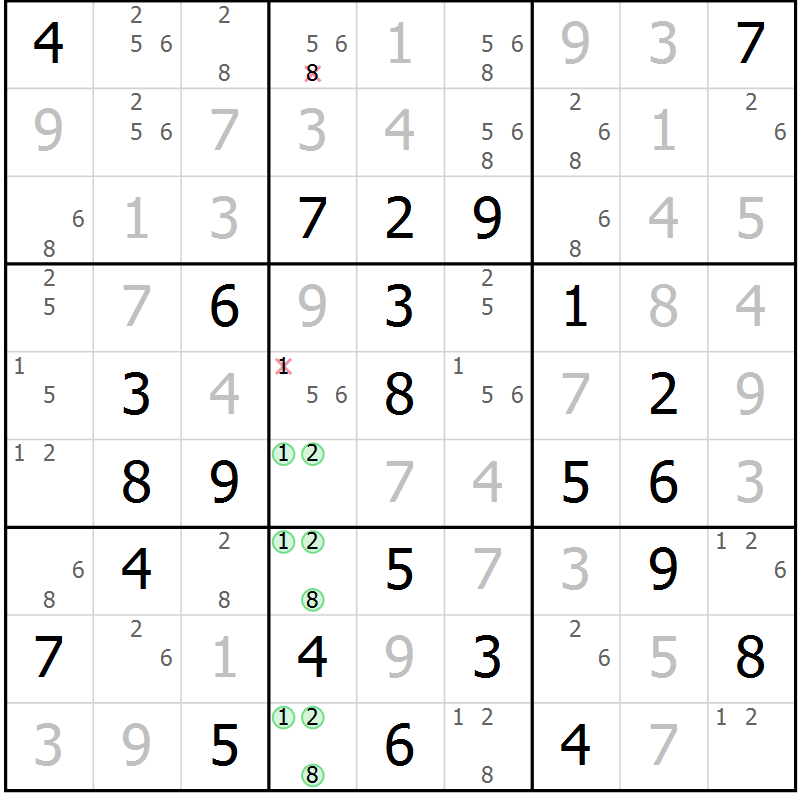 Position des candidats pour la solution de la Gr 46 page 49 du magazine de sudoku Virtuose n° 116