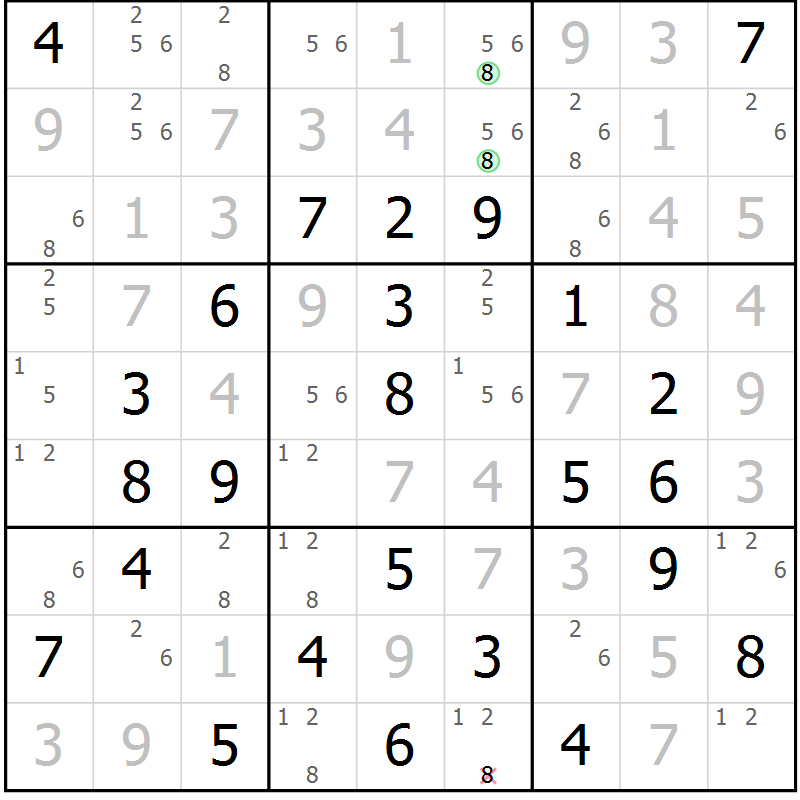 Position des candidats pour la solution de la Gr 46 page 49 du magazine de sudoku Virtuose n° 116