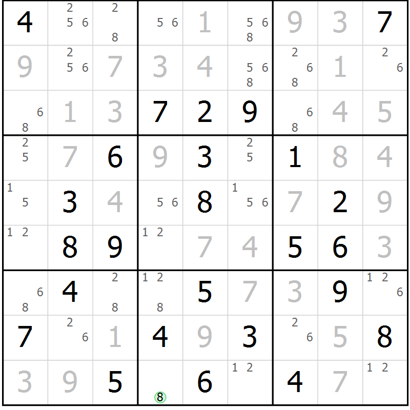 Position des candidats pour la solution de la Gr 46 page 49 du magazine de sudoku Virtuose n° 116