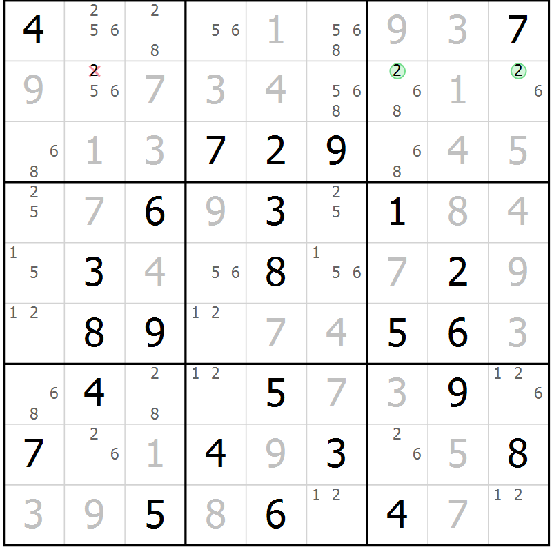 Position des candidats pour la solution de la Gr 46 page 49 du magazine de sudoku Virtuose n° 116