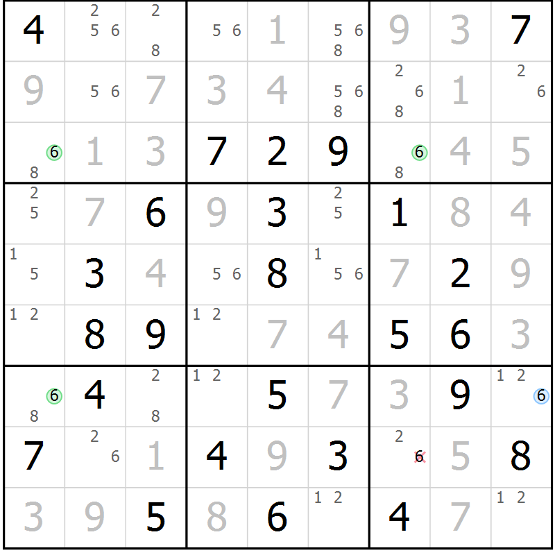 Position des candidats pour la solution de la Gr 46 page 49 du magazine de sudoku Virtuose n° 116