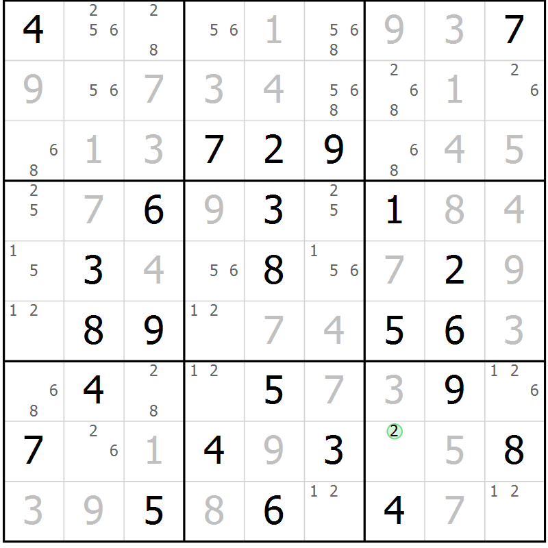 Position des candidats pour la solution de la Gr 46 page 49 du magazine de sudoku Virtuose n° 116
