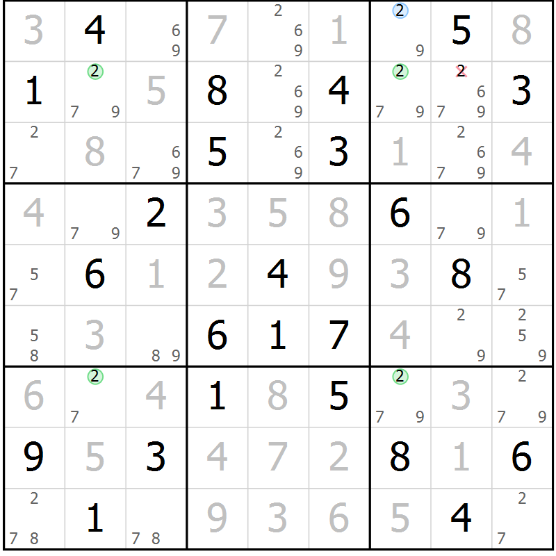 Position des candidats pour la solution de la Gr 47 page 50 du magazine de sudoku Virtuose n° 116