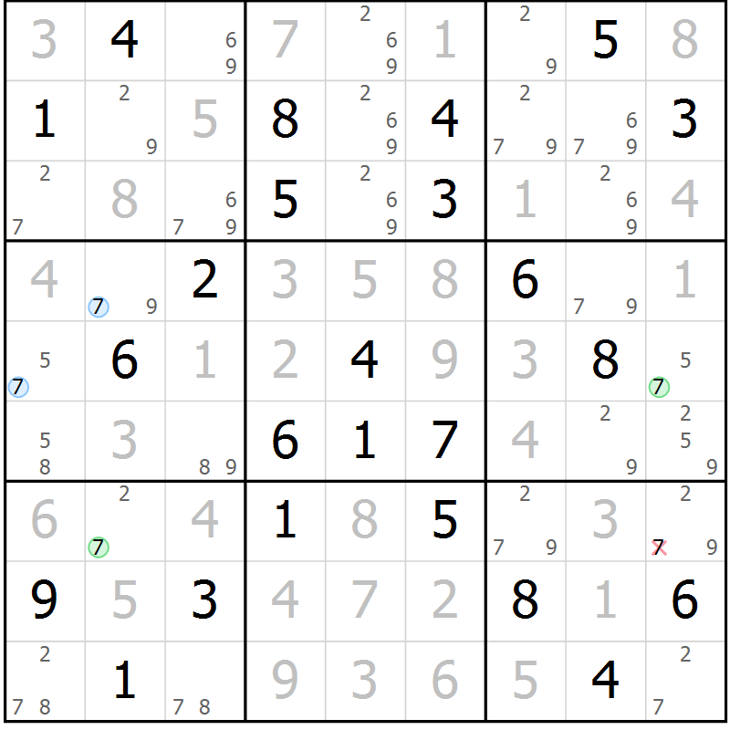 Position des candidats pour la solution de la Gr 47 page 50 du magazine de sudoku Virtuose n° 116