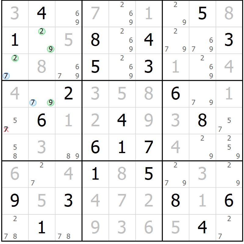 Position des candidats pour la solution de la Gr 47 page 50 du magazine de sudoku Virtuose n° 116