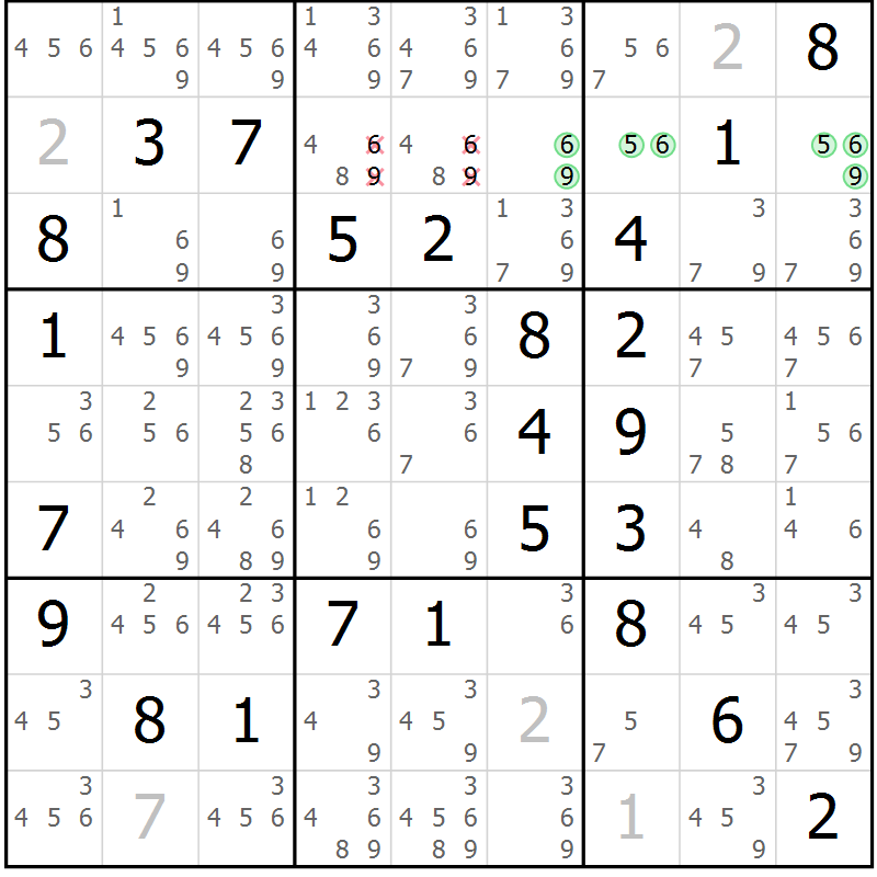 Position des candidats pour la solution de la Gr 48 page 51 du magazine de sudoku Virtuose n° 116