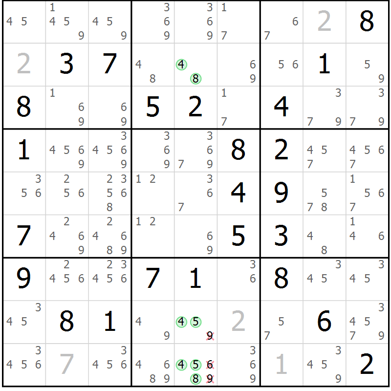Position des candidats pour la solution de la Gr 48 page 51 du magazine de sudoku Virtuose n° 116