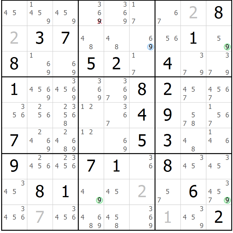 Position des candidats pour la solution de la Gr 48 page 51 du magazine de sudoku Virtuose n° 116