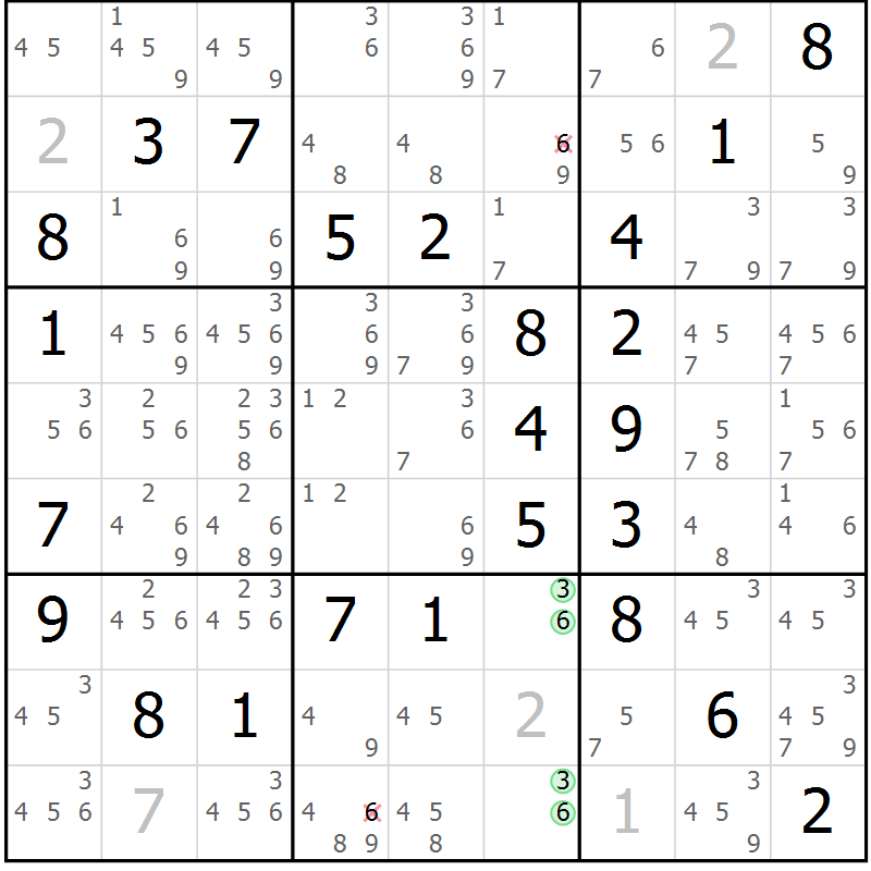 Position des candidats pour la solution de la Gr 48 page 51 du magazine de sudoku Virtuose n° 116