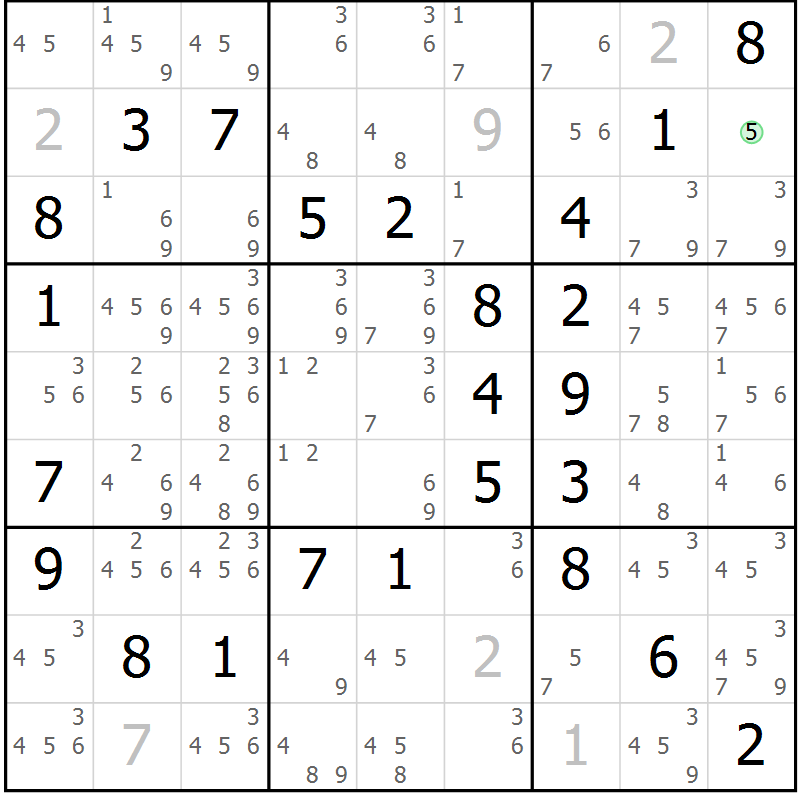 Position des candidats pour la solution de la Gr 48 page 51 du magazine de sudoku Virtuose n° 116