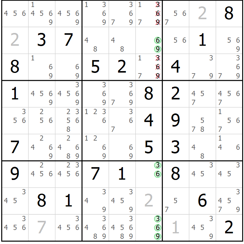Position des candidats pour la solution de la Gr 48 page 51 du magazine de sudoku Virtuose n° 116
