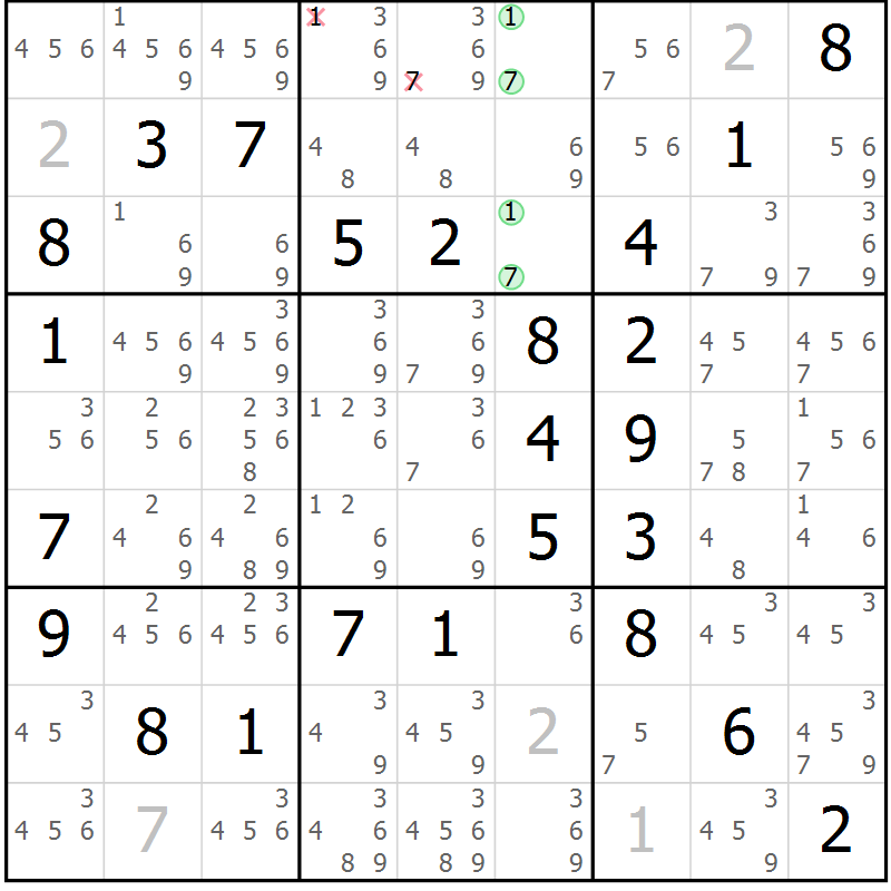 Position des candidats pour la solution de la Gr 48 page 51 du magazine de sudoku Virtuose n° 116