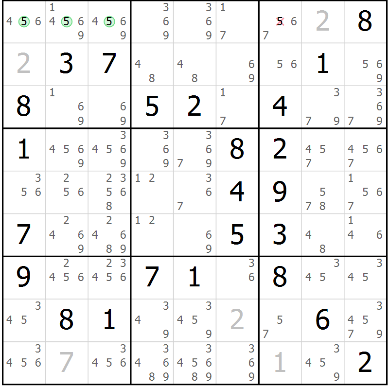 Position des candidats pour la solution de la Gr 48 page 51 du magazine de sudoku Virtuose n° 116