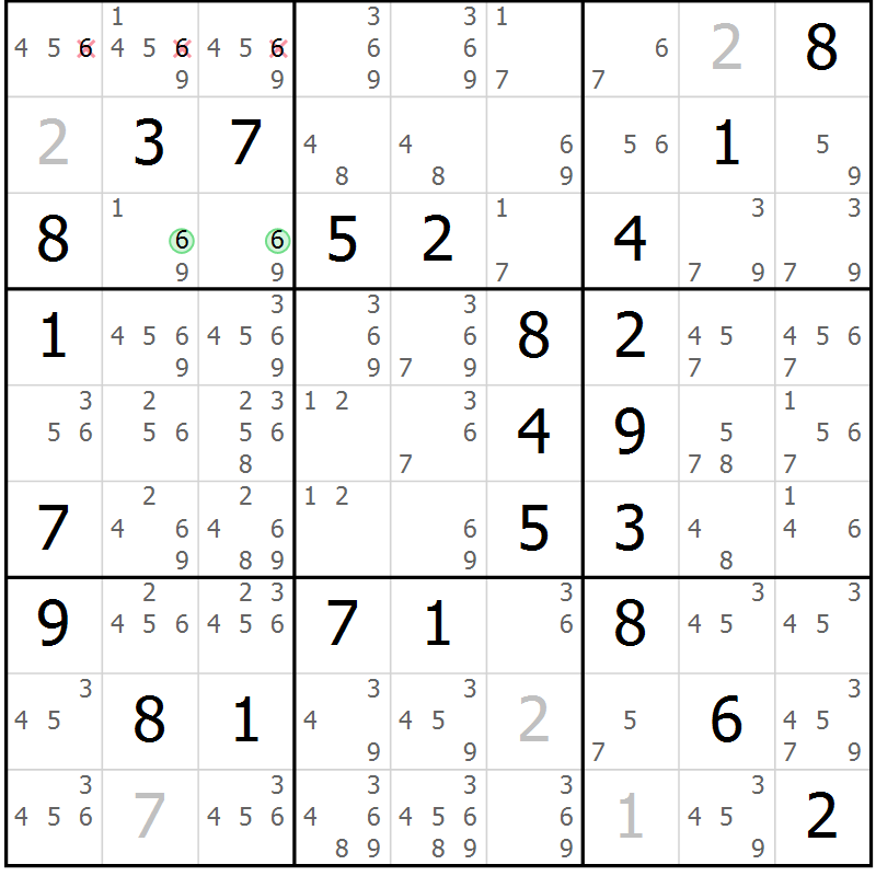 Position des candidats pour la solution de la Gr 48 page 51 du magazine de sudoku Virtuose n° 116