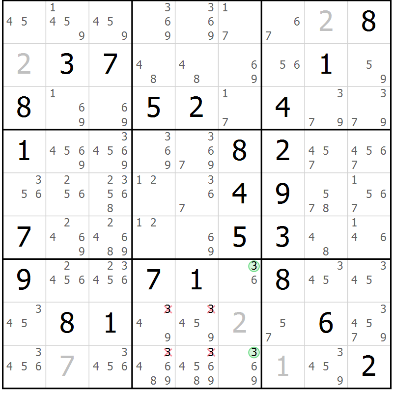 Position des candidats pour la solution de la Gr 48 page 51 du magazine de sudoku Virtuose n° 116