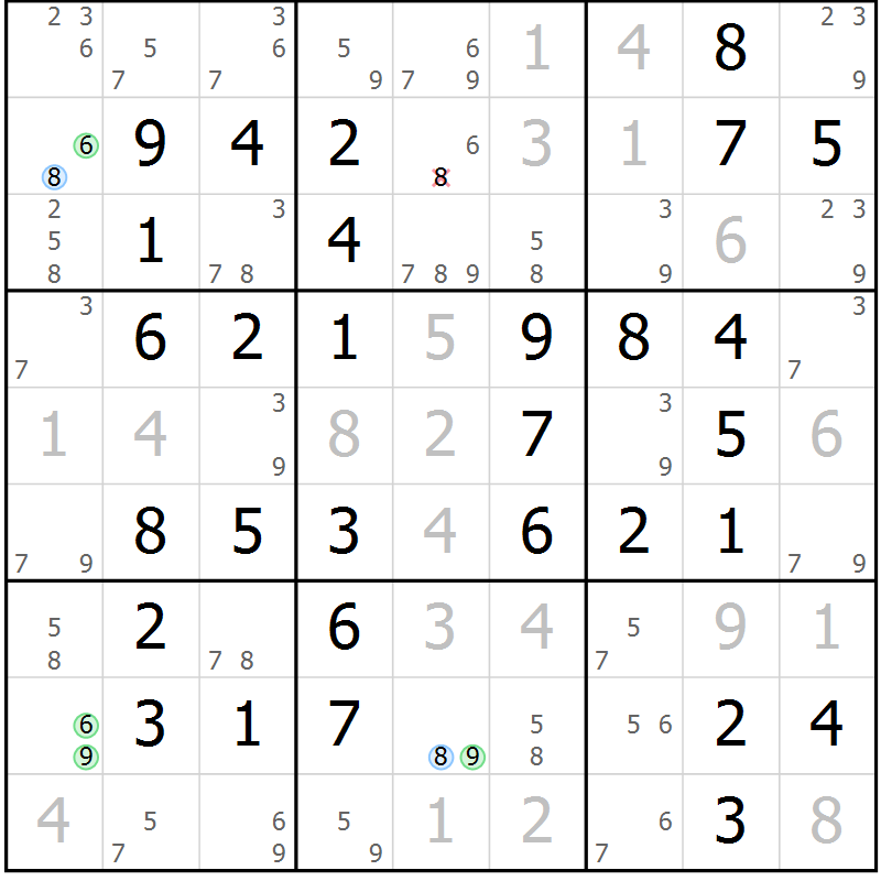 Position des candidats pour la solution de la Gr 49 page 52 du magazine de sudoku Virtuose n° 116