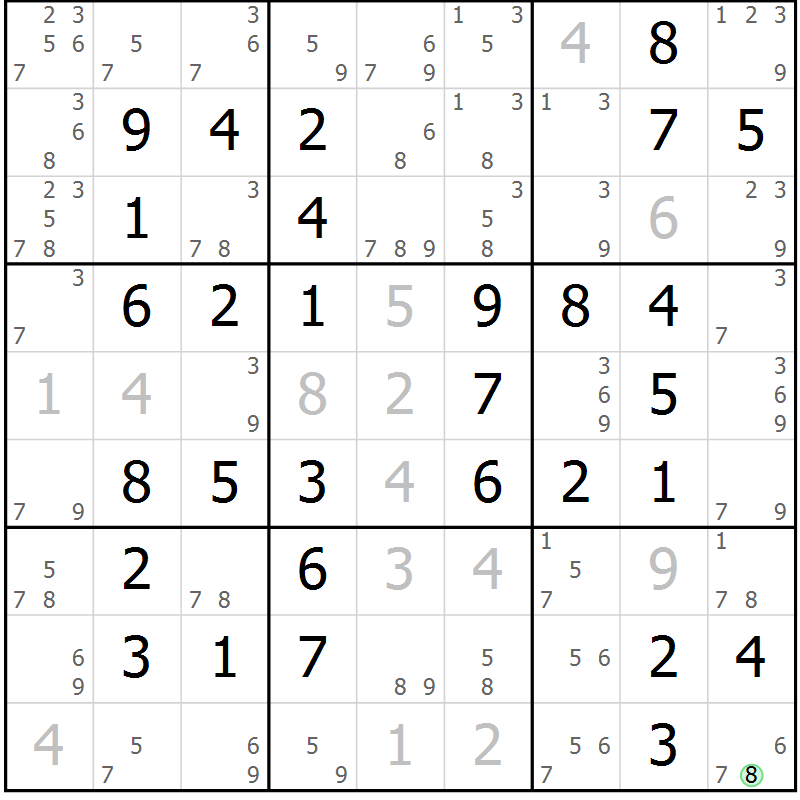 Position des candidats pour la solution de la Gr 49 page 52 du magazine de sudoku Virtuose n° 116