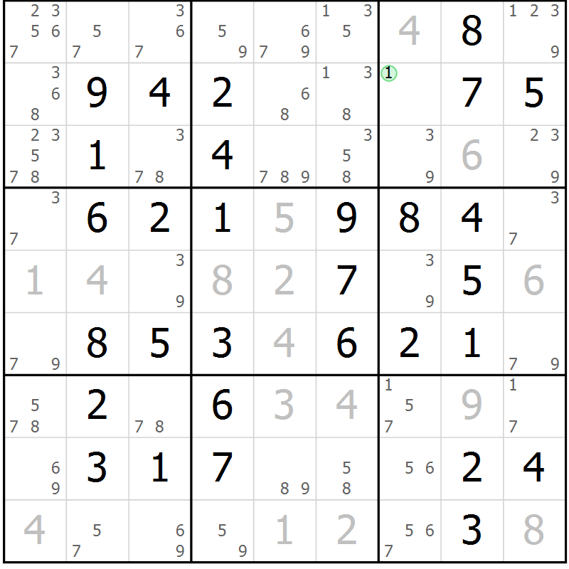Position des candidats pour la solution de la Gr 49 page 52 du magazine de sudoku Virtuose n° 116