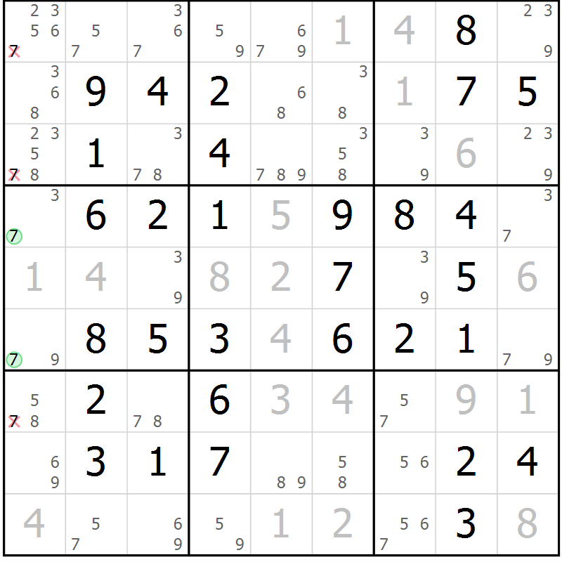 Position des candidats pour la solution de la Gr 49 page 52 du magazine de sudoku Virtuose n° 116