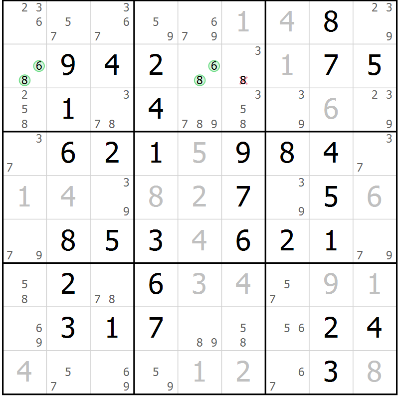 Position des candidats pour la solution de la Gr 49 page 52 du magazine de sudoku Virtuose n° 116