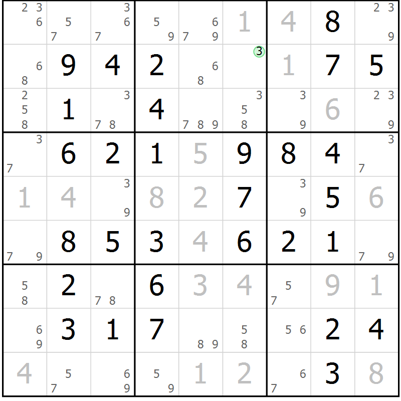 Position des candidats pour la solution de la Gr 49 page 52 du magazine de sudoku Virtuose n° 116