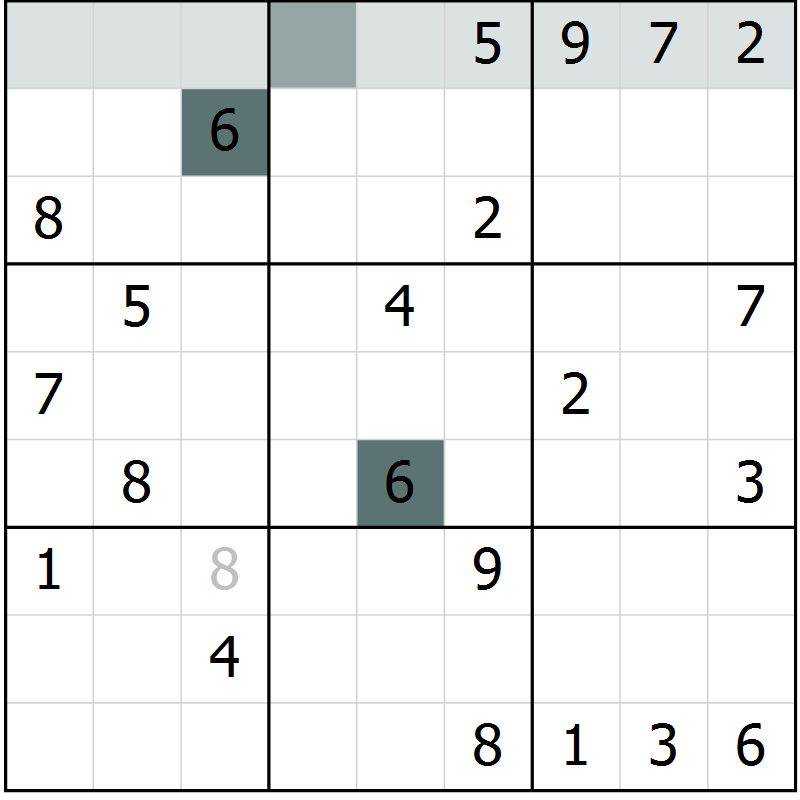 Position des candidats pour la solution de la Gr 5 page 8 du magazine de sudoku Virtuose n° 116