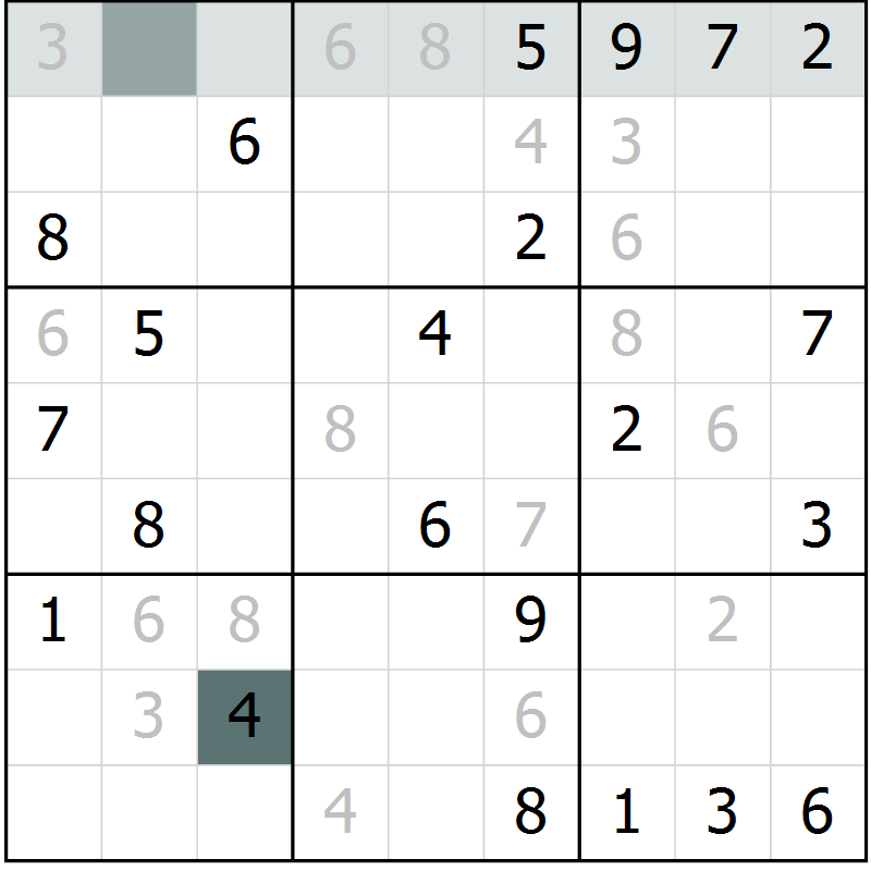 Position des candidats pour la solution de la Gr 5 page 8 du magazine de sudoku Virtuose n° 116