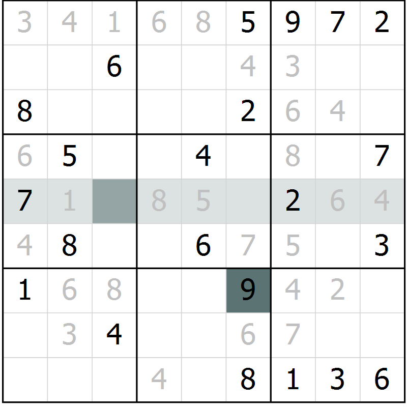 Position des candidats pour la solution de la Gr 5 page 8 du magazine de sudoku Virtuose n° 116