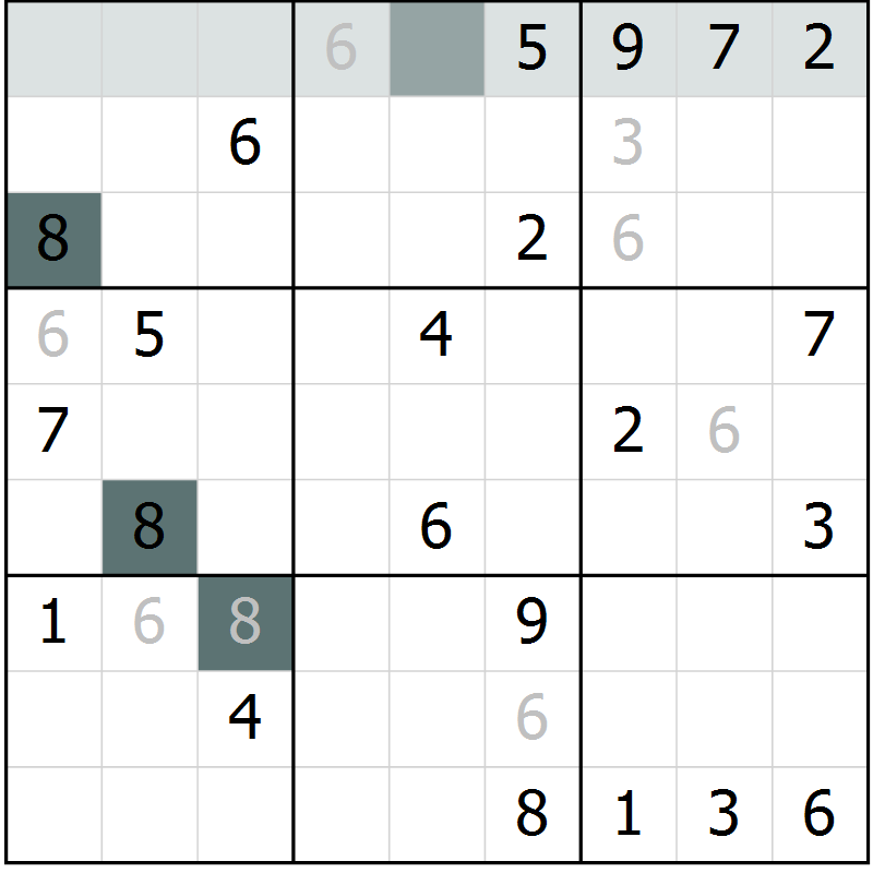 Position des candidats pour la solution de la Gr 5 page 8 du magazine de sudoku Virtuose n° 116