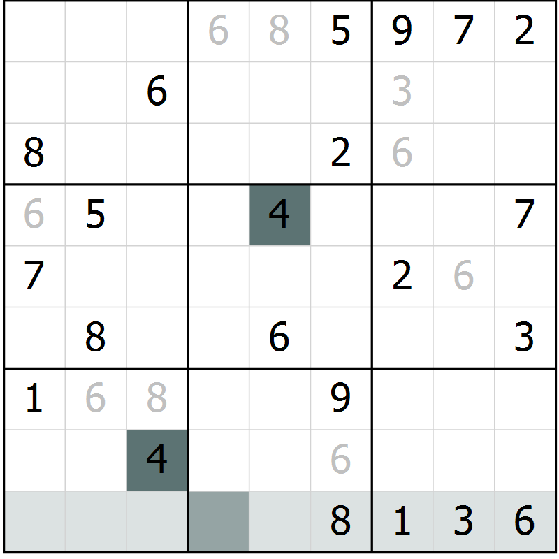 Position des candidats pour la solution de la Gr 5 page 8 du magazine de sudoku Virtuose n° 116