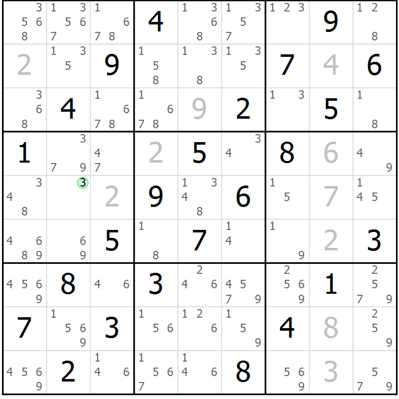 Position des candidats pour la solution de la Gr 50 page 53 du magazine de sudoku Virtuose n° 116
