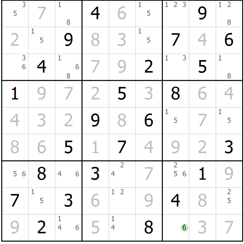 Position des candidats pour la solution de la Gr 50 page 53 du magazine de sudoku Virtuose n° 116