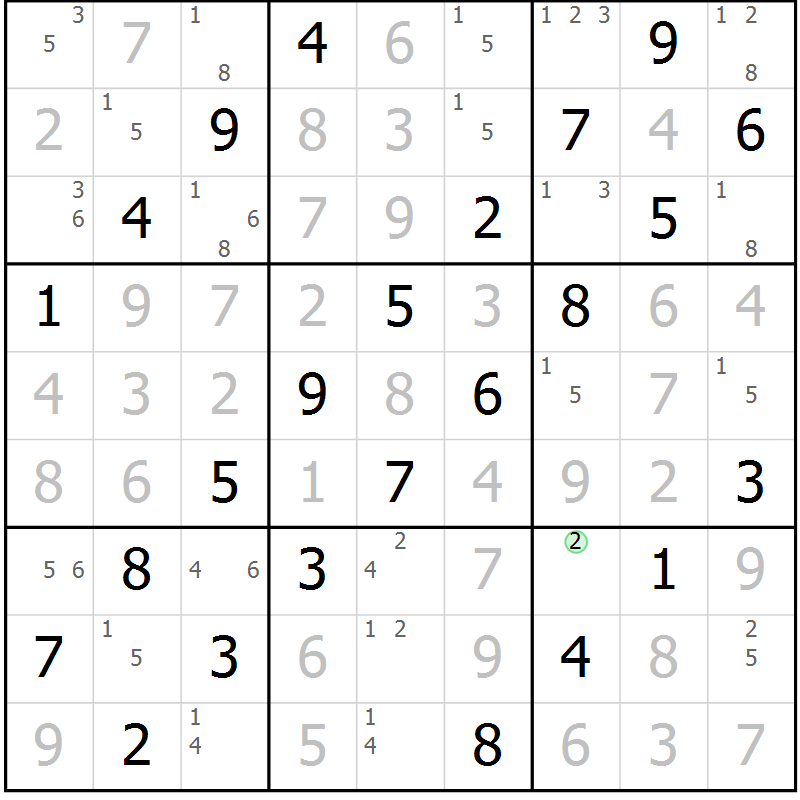 Position des candidats pour la solution de la Gr 50 page 53 du magazine de sudoku Virtuose n° 116